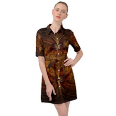 Fractal Art Abstract Pattern Belted Shirt Dress by Wegoenart