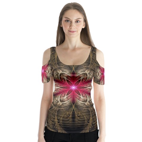 Fractal Background Design Abstract Butterfly Sleeve Cutout Tee  by Wegoenart