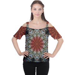 Fractal Floral Fantasy Flower Cutout Shoulder Tee