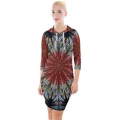 Fractal Floral Fantasy Flower Quarter Sleeve Hood Bodycon Dress by Wegoenart