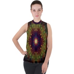 Art Abstract Fractal Pattern Mock Neck Chiffon Sleeveless Top by Wegoenart