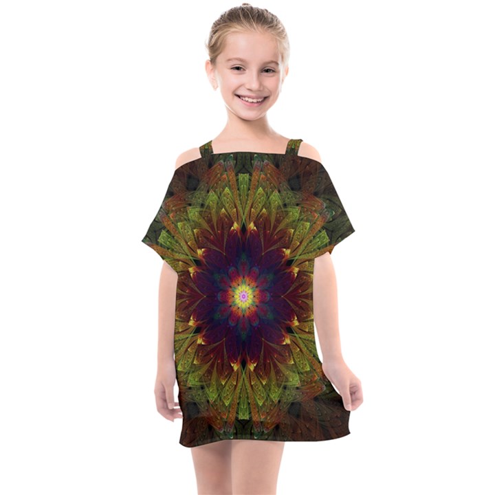 Art Abstract Fractal Pattern Kids  One Piece Chiffon Dress