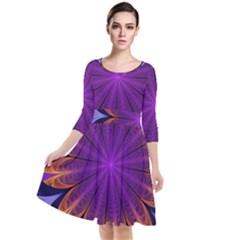 Art Abstract Fractal Pattern Quarter Sleeve Waist Band Dress by Wegoenart