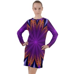 Art Abstract Fractal Pattern Long Sleeve Hoodie Dress by Wegoenart