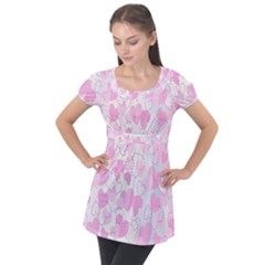 Valentine Background Hearts Bokeh Puff Sleeve Tunic Top by Nexatart