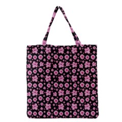 Pink And Black Floral Collage Print Grocery Tote Bag by dflcprintsclothing