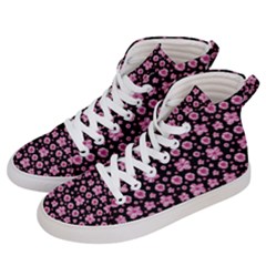 Pink And Black Floral Collage Print Women s Hi-top Skate Sneakers by dflcprintsclothing