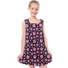 Pink And Black Floral Collage Print Kids  Cross Back Dress by dflcprintsclothing