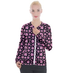 Pink And Black Floral Collage Print Casual Zip Up Jacket by dflcprintsclothing