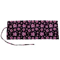 Pink And Black Floral Collage Print Roll Up Canvas Pencil Holder (s) by dflcprintsclothing