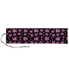 Pink And Black Floral Collage Print Roll Up Canvas Pencil Holder (l) by dflcprintsclothing