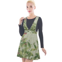 Botanical Vintage Style Motif Artwork 2 Plunge Pinafore Velour Dress by dflcprintsclothing