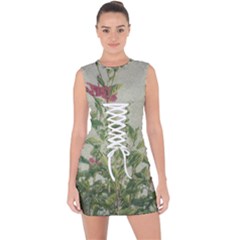 Botanical Vintage Style Motif Artwork 2 Lace Up Front Bodycon Dress