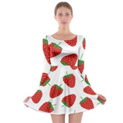 Seamless Pattern Fresh Strawberry Long Sleeve Skater Dress by Wegoenart