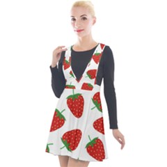 Seamless Pattern Fresh Strawberry Plunge Pinafore Velour Dress by Wegoenart