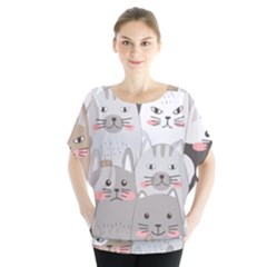 Cute Cats Seamless Pattern Batwing Chiffon Blouse