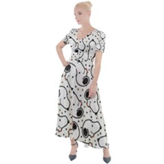 Dog Pattern Button Up Short Sleeve Maxi Dress by Wegoenart