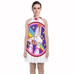 Pink Rainbow Rocket Velvet Halter Neckline Dress 