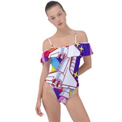 Pink Rainbow Rocket Frill Detail One Piece Swimsuit