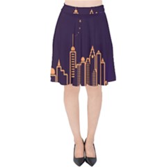 Skyscraper Town Urban Towers Velvet High Waist Skirt by Wegoenart