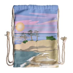 Vacation Island Sunset Sunrise Drawstring Bag (large) by Wegoenart