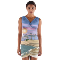 Vacation Island Sunset Sunrise Wrap Front Bodycon Dress by Wegoenart