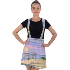 Vacation Island Sunset Sunrise Velvet Suspender Skater Skirt by Wegoenart