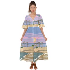 Vacation Island Sunset Sunrise Kimono Sleeve Boho Dress