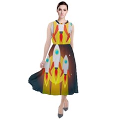 Rocket Take Off Missiles Cosmos Round Neck Boho Dress