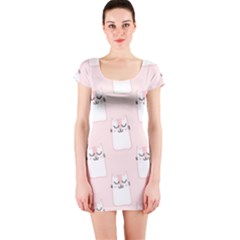 Pattern Pink Cute Sweet Fur Cats Short Sleeve Bodycon Dress