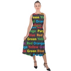 Red Yellow Blue Green Purple Midi Tie-back Chiffon Dress