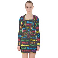 Red Yellow Blue Green Purple V-neck Bodycon Long Sleeve Dress