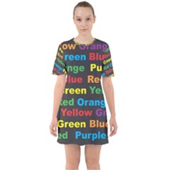 Red Yellow Blue Green Purple Sixties Short Sleeve Mini Dress