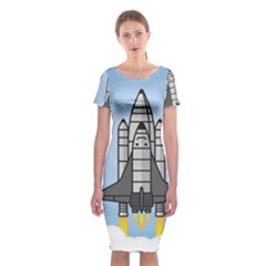 Rocket Shuttle Spaceship Science Classic Short Sleeve Midi Dress by Wegoenart