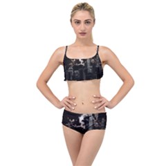 City Night Moon Skyline Skyscraper Layered Top Bikini Set