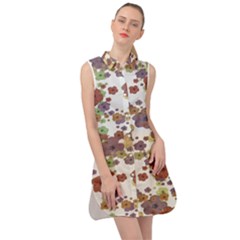 Multicolored Floral Collage Print Sleeveless Shirt Dress by dflcprintsclothing