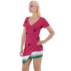 Minimalist Summer Watermelon Wallpaper Short Sleeve Asymmetric Mini Dress by Nexatart