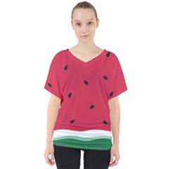 Minimalist Summer Watermelon Wallpaper V-neck Dolman Drape Top by Nexatart