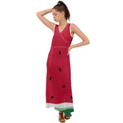 Minimalist Summer Watermelon Wallpaper V-neck Chiffon Maxi Dress