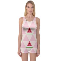 Seamless Pattern Watermelon Slices Geometric Style One Piece Boyleg Swimsuit by Nexatart