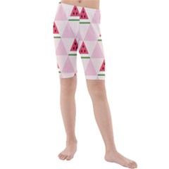 Seamless Pattern Watermelon Slices Geometric Style Kids  Mid Length Swim Shorts