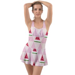 Seamless Pattern Watermelon Slices Geometric Style Ruffle Top Dress Swimsuit by Nexatart