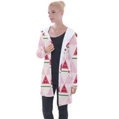 Seamless Pattern Watermelon Slices Geometric Style Longline Hooded Cardigan by Nexatart