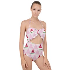 Seamless Pattern Watermelon Slices Geometric Style Scallop Top Cut Out Swimsuit by Nexatart