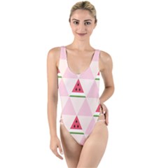 Seamless Pattern Watermelon Slices Geometric Style High Leg Strappy Swimsuit by Nexatart