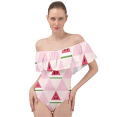 Seamless Pattern Watermelon Slices Geometric Style Off Shoulder Velour Bodysuit  by Nexatart