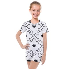 Dog Bone Seamless Pattern Heart Valentine Kids  Mesh Tee And Shorts Set