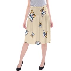 Cute Welsh Corgi Puppy Sitting Seamless Pattern Midi Beach Skirt by Nexatart