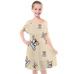 Cute Welsh Corgi Puppy Sitting Seamless Pattern Kids  Cut Out Shoulders Chiffon Dress by Nexatart