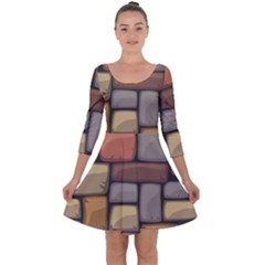 Colorful Brick Wall Texture Quarter Sleeve Skater Dress by Nexatart